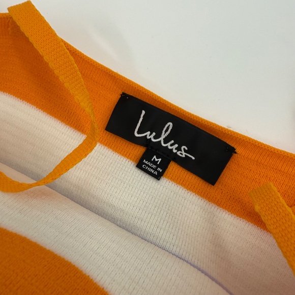 Lulus Dress Women Medium Orange White Striped Sleeveless Bodycon Mini Ribbed - Picture 5 of 10